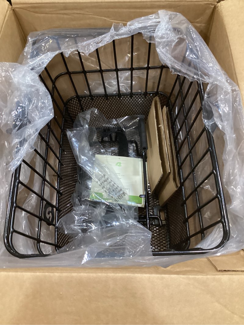 Condition photo showing As Is for retrospec apollo detachable front bike basket steel half-mesh with integrated detachable hooks and built-in handle, easy assembly and portability for bicycles black basket