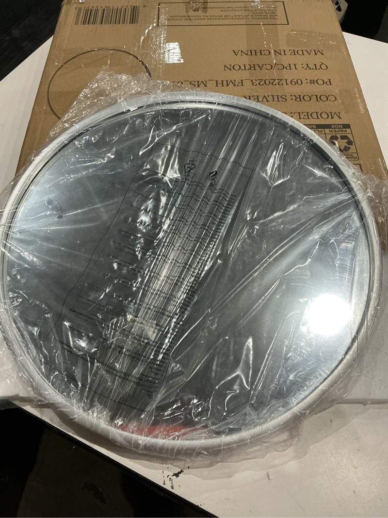 Condition photo showing Good Condition for hbcy creations small round mirror, silver 16 inch wall mirror for entryway, bathroom, living room and more, modern minimalist mirror for both rustic and boho design and decor silver 16"l x 16"w