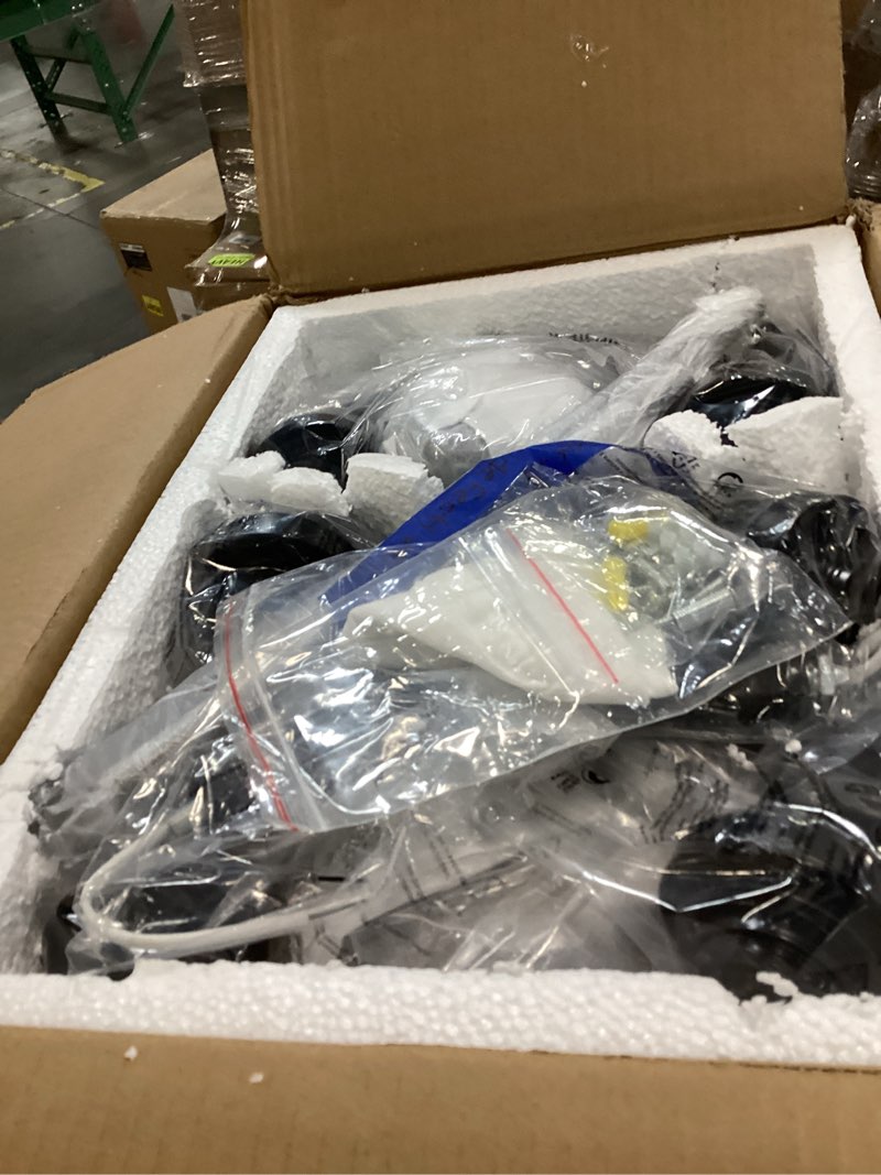 Condition photo showing As Is for Black Chandelier, 6 Light Farmhouse Chandeliers for Dining Room Light Fixtures Over Table, Industrial Hanging Lighting with Clear Glass Shade for Living Room Kitchen Island Bathroom Entryway Bedroom Black 6-Lights D25"