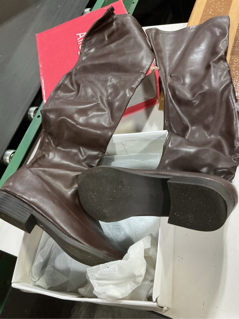 Condition photo showing New/Like New for allegra k women's thigh high boots low block heel fashion over the knee high boots 6 coffee 11