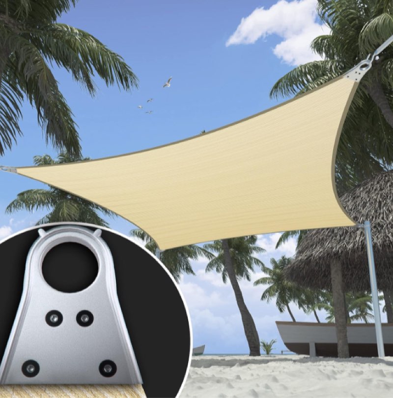 shademart 28' x 28' x 28' beige sun shade heavy duty triangle shade sail, custom size super ring can
