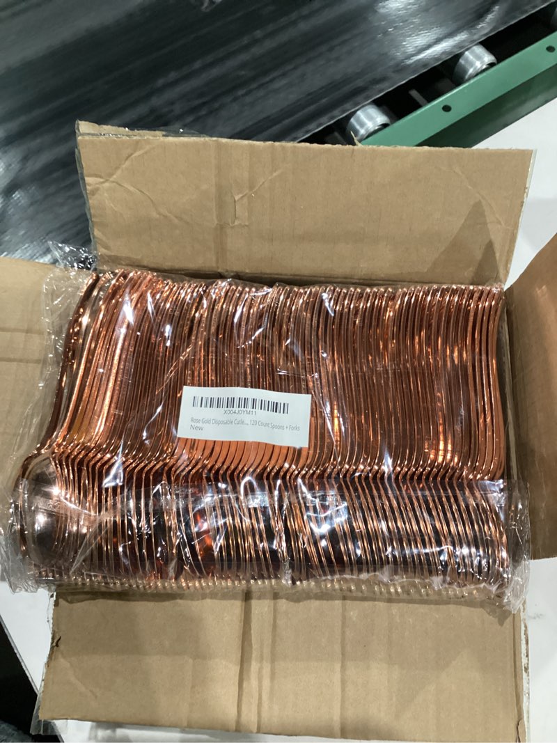 rose gold disposable cutlery set, 120 count spoons + forks