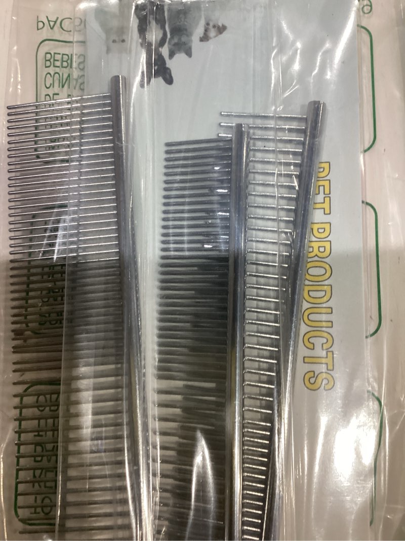 Condition photo showing As Is for [3 pack] stainless steel pet comb set – grooming combs for dogs & cats, large medium small sizes – for long, short, curly hair, detangling matted or knotted undercoat hair