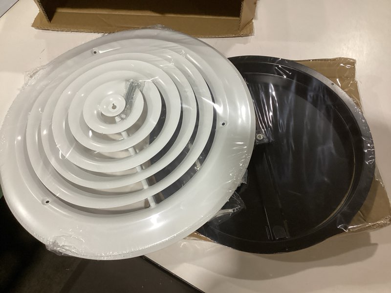 Condition photo showing Good Condition for Fits 12 Inch Neck Air Duct | Steel Round Air Supply Diffuser for Ceiling by Handua | 12" Neck Steel Butterfly Damper&Handle Included | Round Diffuser Vent Cover | White | Outer Dimension: 15-15/16"