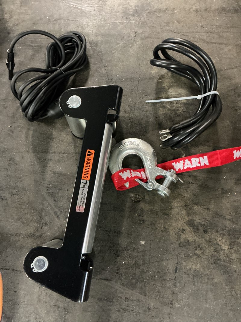 Condition photo showing As Is for warn 103254 vr evo 12 electric 12v dc winch with steel cable wire rope: 3/8" diameter x 85' length, 6 ton (12,000 lb) pulling capacity