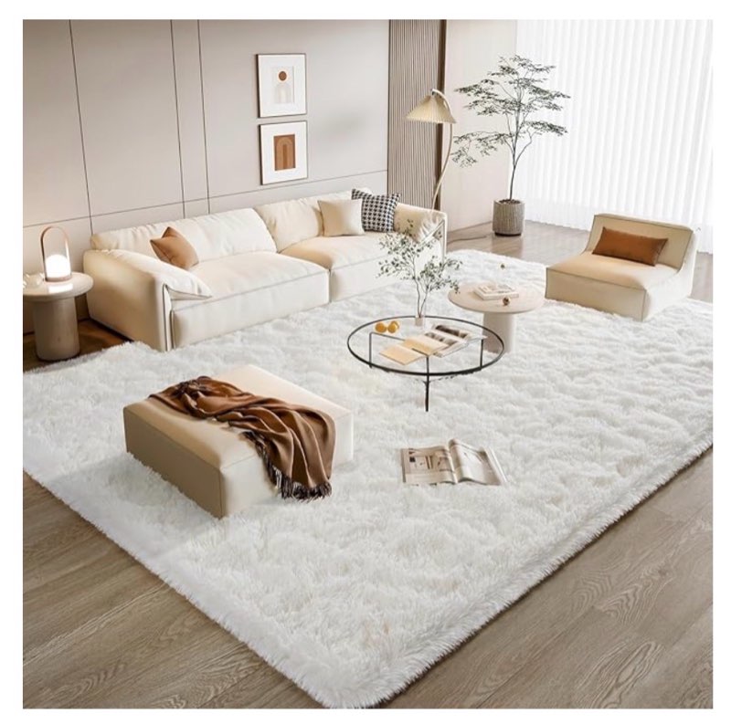 benron fluffy rugs for living room 7x10 cream white, washable large area rugs for bedroom dining table office kids nursery room, washable indoor floor carpets
