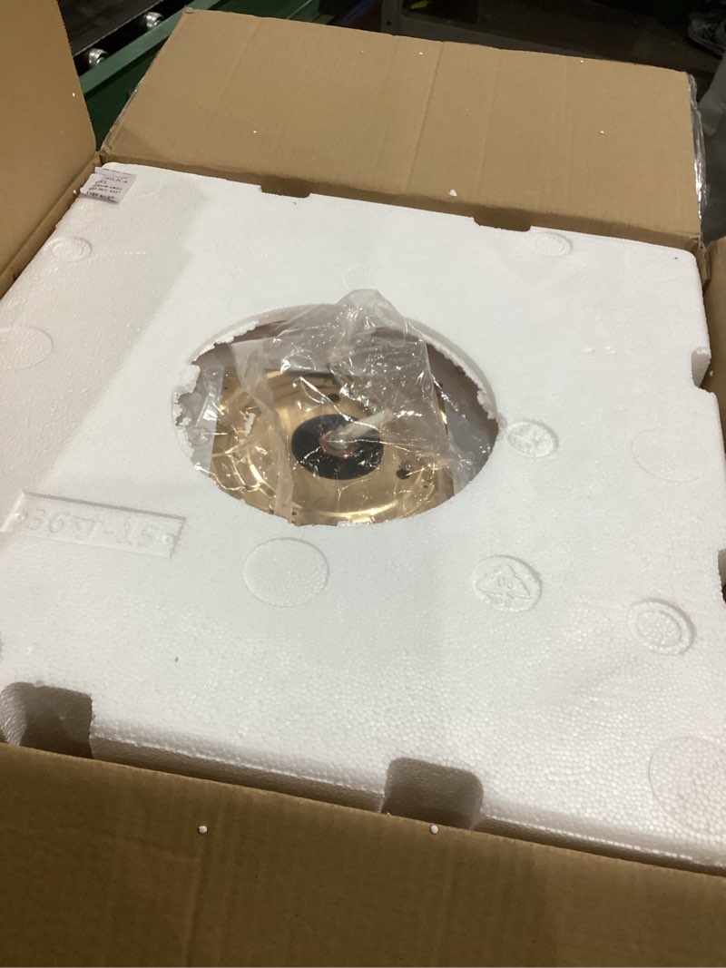 Condition photo showing Good Condition for Depuley Retractable Ceiling Fans with Lights: 42 Inch Modern Chandelier Ceiling Fan with Remote & APP Control - Reversible Silent Smart Dimmable LED Fandelier for Living Room Bedroom Gold+ Wood Grain Gold+ Wood Grain 42 Inch