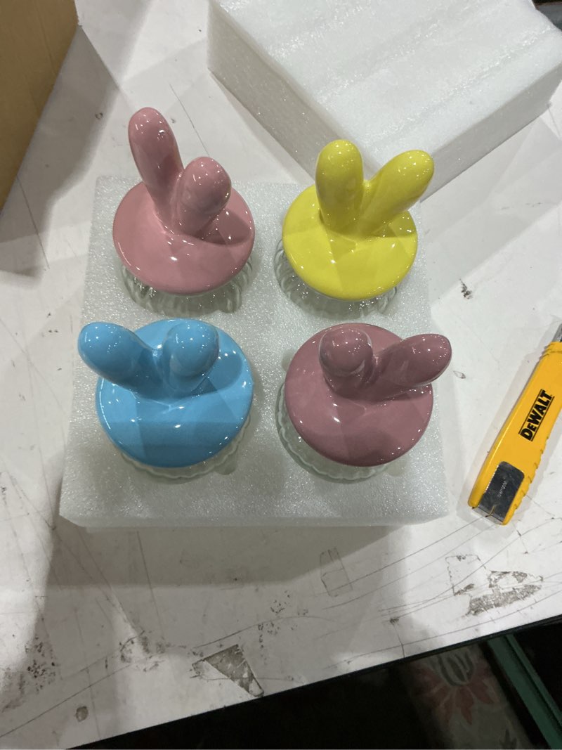 Condition photo showing New/Like New for easter decorations- 4 pcs glass jars with ceramic bunny ear lid-easter glass storage for chocolate candy sweets gift mini eggs table decoration