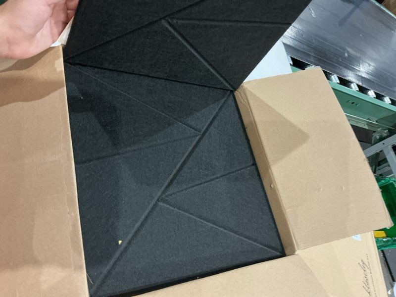 Condition photo showing As Is for 18 pack acoustic panels with self-adhesive, 12"x 12"x 0.4"sound proof foam panels, sound panels high density, soundproof wall panels for home studio office-black 18 pack 0.4 inch black