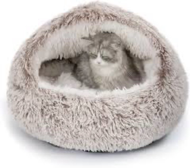 CATISM Large Cat Beds for Indoor Cats Dogs - Cat Bed Calming Nest, Self Warming Cat Bed Cave, Cozy P