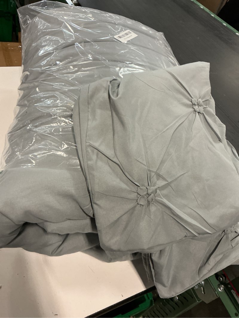 Condition photo showing Good Condition for unikome queen comforter set gray/light gray - ultra soft boho pintuck down alternative bedding set for all seasons, 3 pieces lightweight warm pinch pleat bed set with comforter, 2 pillowcases 07 gray/light gray queen(92"x88")