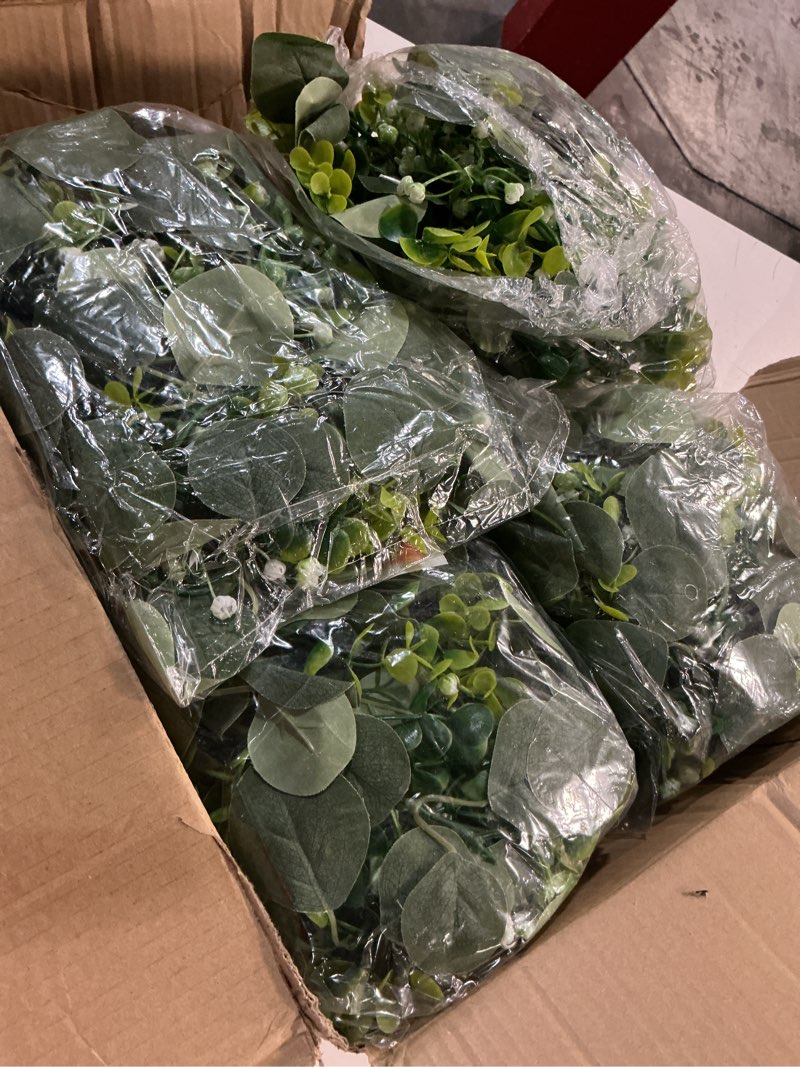 Condition photo showing Good Condition for waipfaru 8pcs eucalyptus garland, 5.9ft greenery garland, green garland with flowers, artificial faux silver dollar eucalyptus leaves vines for table home wedding mantle party indoor outdoor decor eucalyptus garland 8pcs