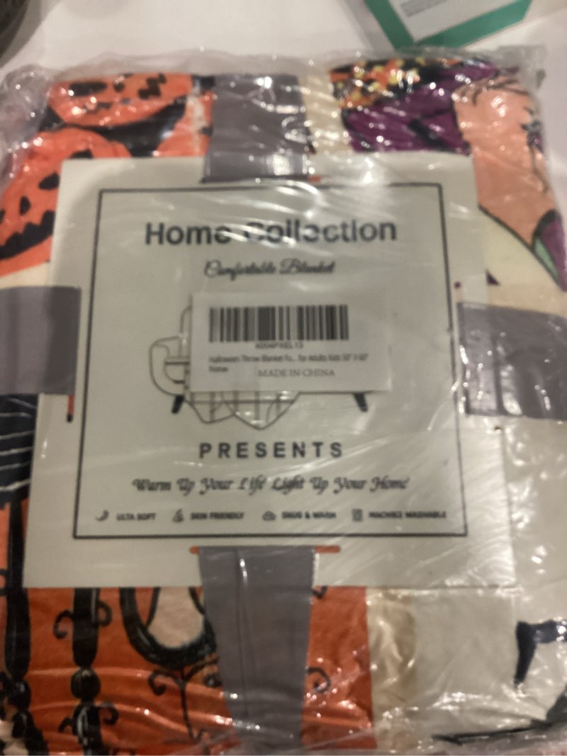 Condition photo showing New/Like New for Halloween Throw Blanket Funny Flannel Ghost Pumpkin Blankets Ultra Soft Cool Trick or Treat Blanket Vintage Black Cat Spooky Bed Couch Cover Warm Plush Gifts Blankets for Adults Kids 60" X 80" Orange Block 60"×80"