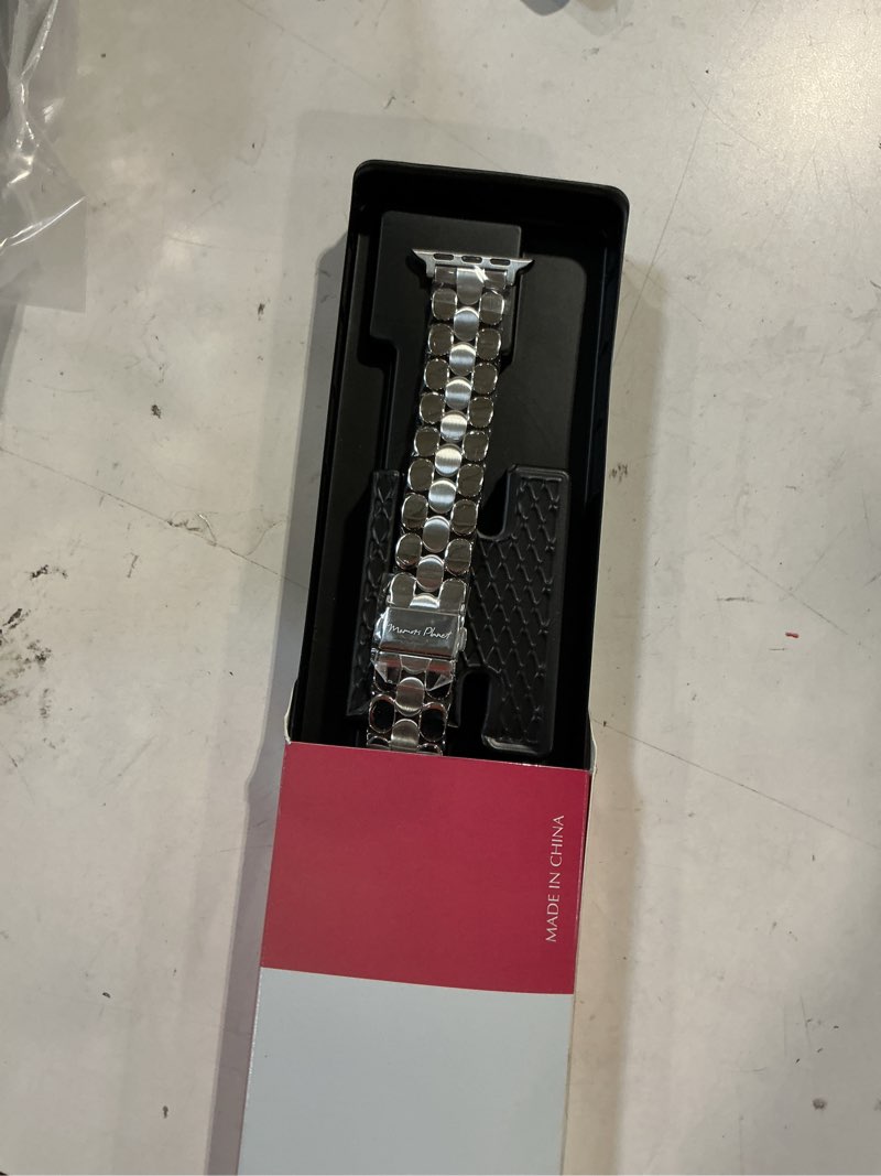 Condition photo showing Good Condition for designer band for apple watch 40mm 41mm 42mm 38mm 44mm 45mm 46mm 49mm for women, stainless steel dressy bands compatible with apple watch series 11,10,se,9,8,7,6,5,4,3,2,1 for iwatch silver - shiny&brushed 42mm(series 10 11) & 41mm/40mm/38mm