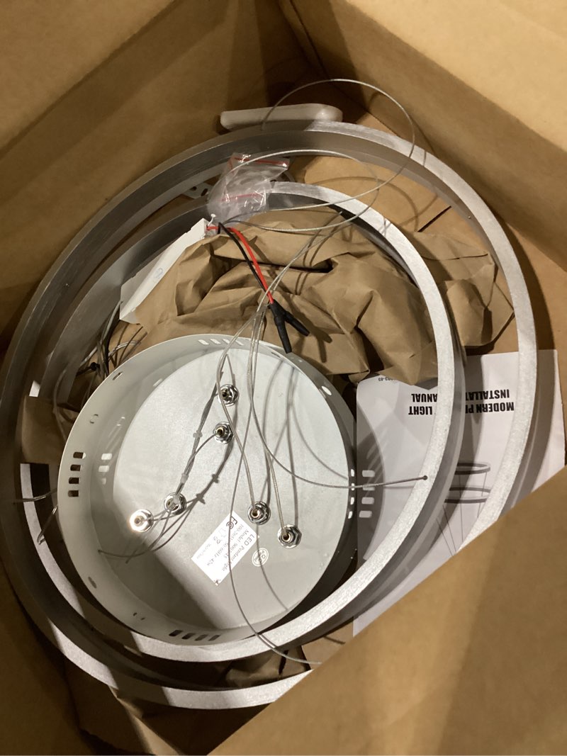 Condition photo showing Good Condition for 2-Rings Modern LED Chandelier Silver for Dining Room, Dimmable Pendant Lighting with Remote Control Circular Flush Mount High Ceiling Light for Bedroom Living Room Foyer, 3000K-6500K 2 Rings Silver