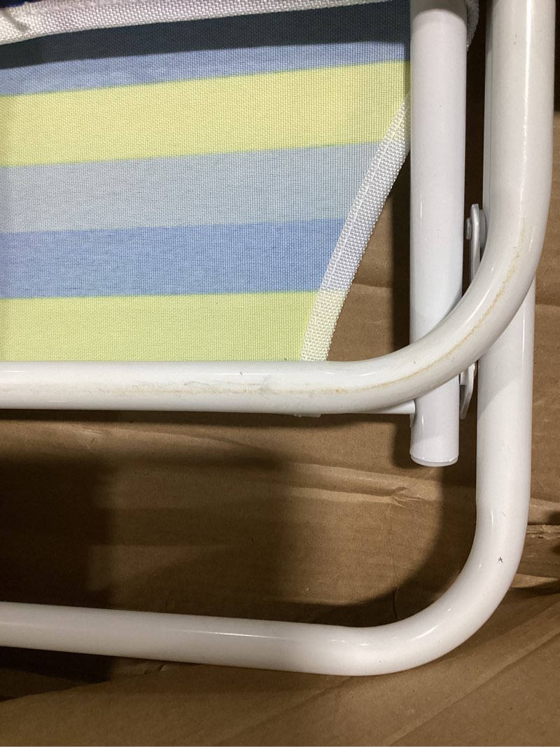 Condition photo showing As Is for caribbean joe folding beach chair, 1 position lightweight and portable foldable outdoor camping accessories with carry strap (bold stripe, 200lbs capacity) bold stripe 200lbs capacity