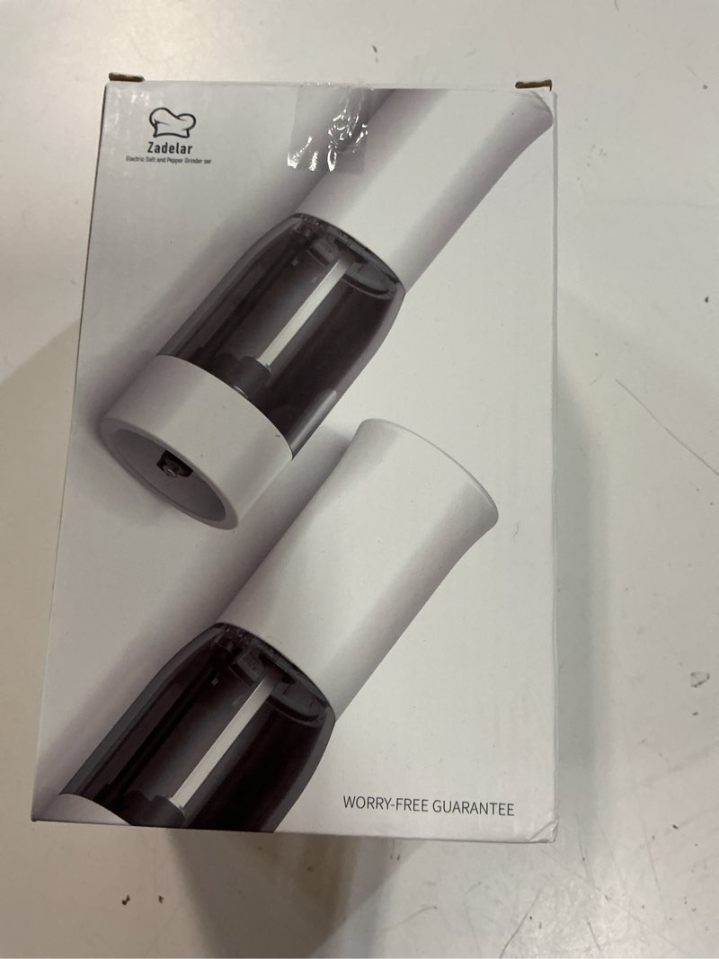 Condition photo showing New/Like New for salt and pepper grinder set with led power display larger capacity salt and pepper shakers set rechargeable electric with flexible coarsenes led light one hand operation for kitchen(white+black)