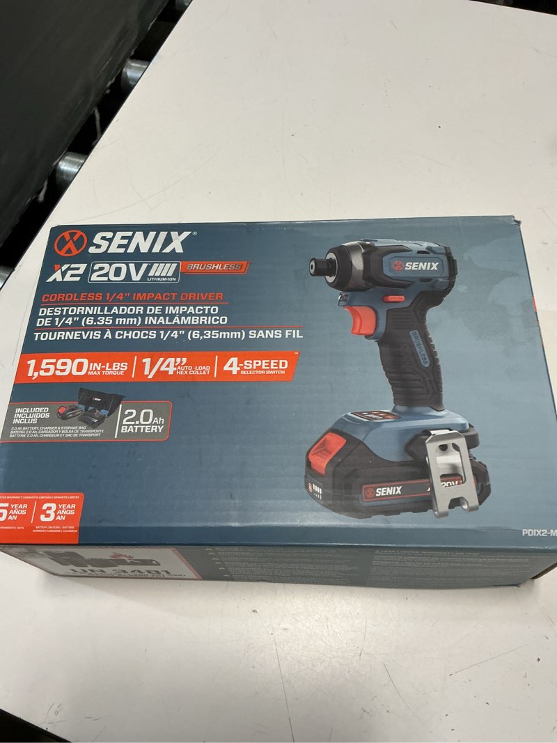 Condition photo showing New/Like New for senix x2 20-volt 1/4-in brushless cordless impact driver (1-battery included, charger included and soft bag included)