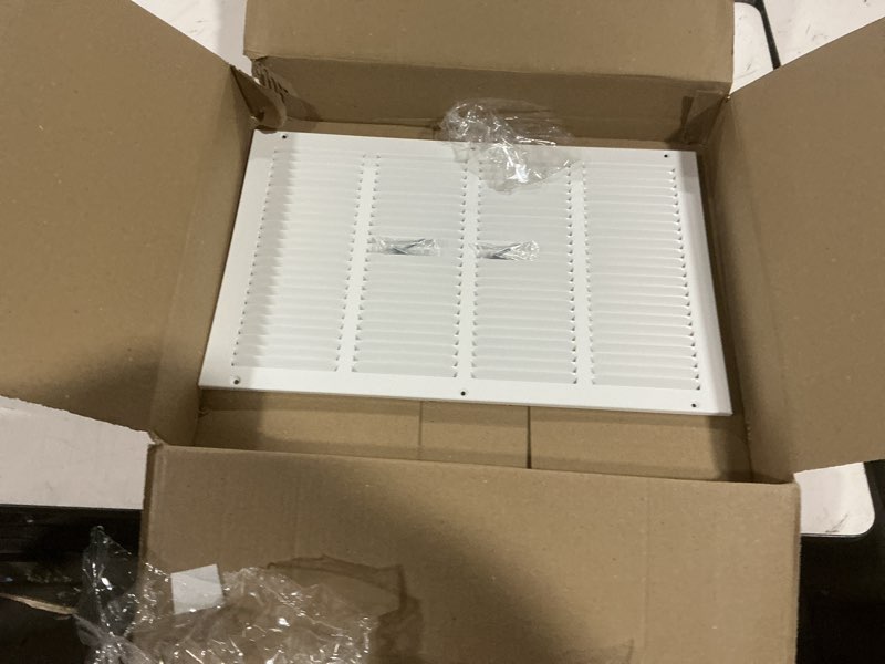 Condition photo showing As Is for howeall 20"w x 12"h [duct opening size] steel return air grille, air return vent cover for ceiling and sidewall - hvac air vent covers - [outer dimensions: 21.75"w x 13.75"h] 20"w x 12"h [duct opening]