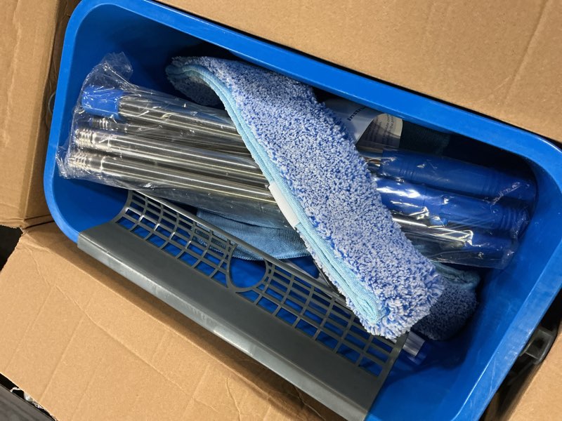 Condition photo showing Good Condition for professional window cleaning kit with bucket 3 gallon, 76" long handle window squeegee and microfiber scrubber, high windows washing equipment, window cleaner tool for commercial, home, outdoor, car