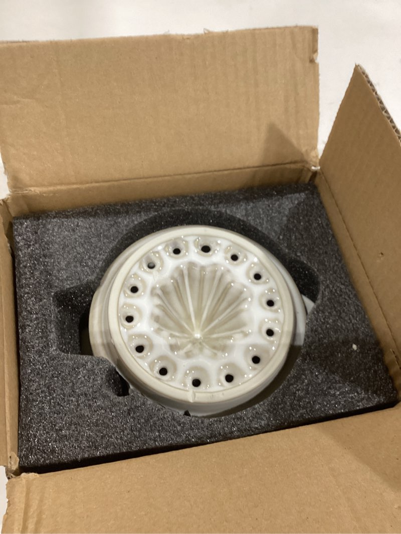 Condition photo showing As Is for Ceramic Citrus Lemon Orange Juicer Manual Squeezer, Hand Juicer Reamer Rotation Press with 6.8oz Bowl, Strainer Lid, Spout, Handle, Dishwasher Safe, Easy to Clean White Hand Juicer with Strainer Lid