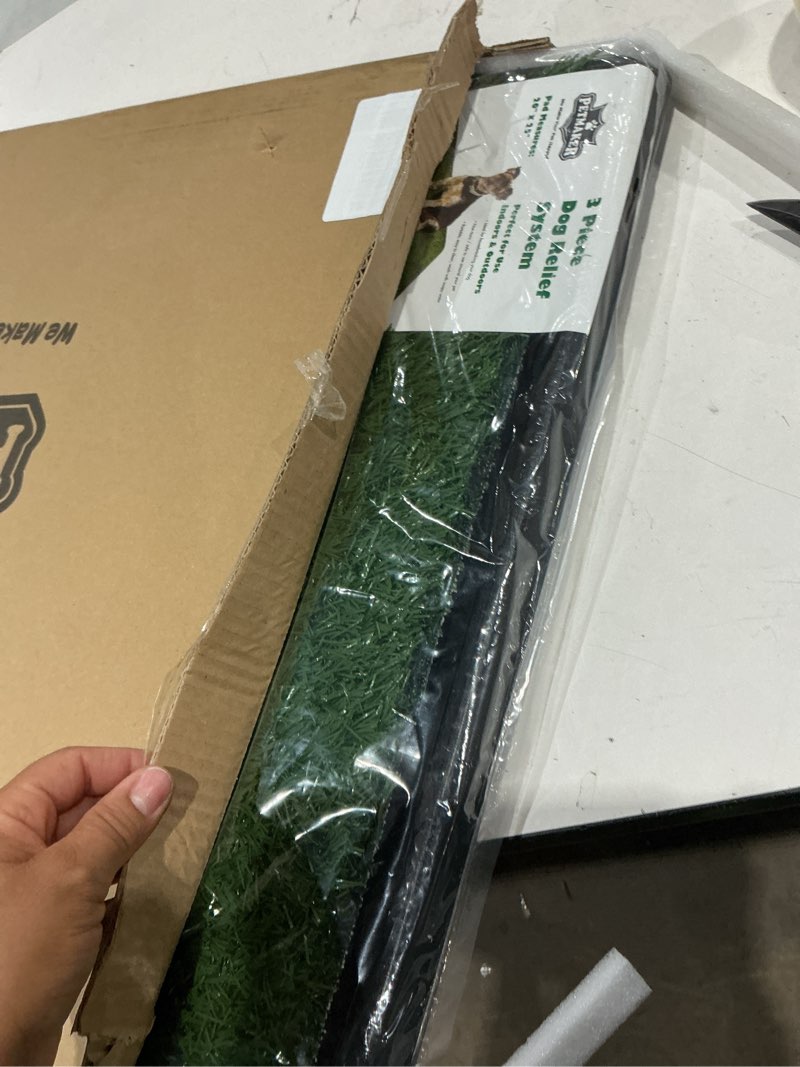 Condition photo showing Good Condition for artificial grass puppy pee pad for dogs and small pets - 20x25 inch, reusable 3-layer turf pads for dogs with tray - indoor and outdoor fake grass potty pet supplies by petmaker medium 3-layer system 3-layer system