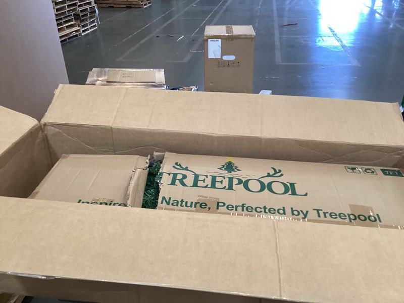 Condition photo showing As Is for treepool 7ft pre-lit artificial christmas tree with 2010 pe&pvc mixed branch tips, 500 warm white lights, hinged premium spruce fake xmas trees, green, foldable base vfp70ta-2010t-500l 7ft