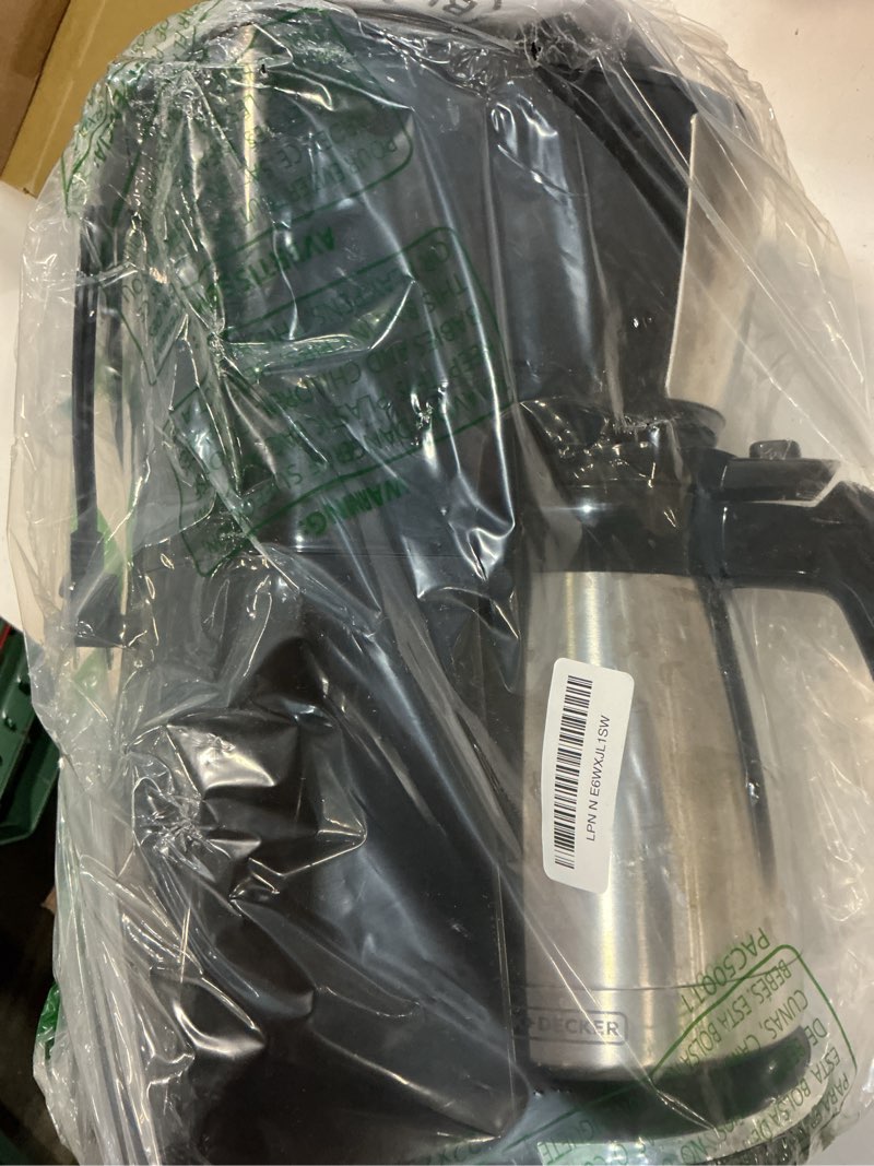 Condition photo showing As Is for black+decker 12 cup thermal programmable coffee maker with brew strength and vortex technology, black/steel, cm2046s