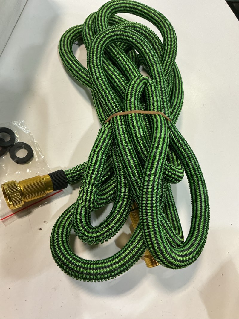 Condition photo showing Good Condition for non-expandable garden hose 25 ft, heavy duty flexible water hose, kink resistant lightweight hybrid hose with durable fabric skin, leakproof hose male to female fittings 25ft green