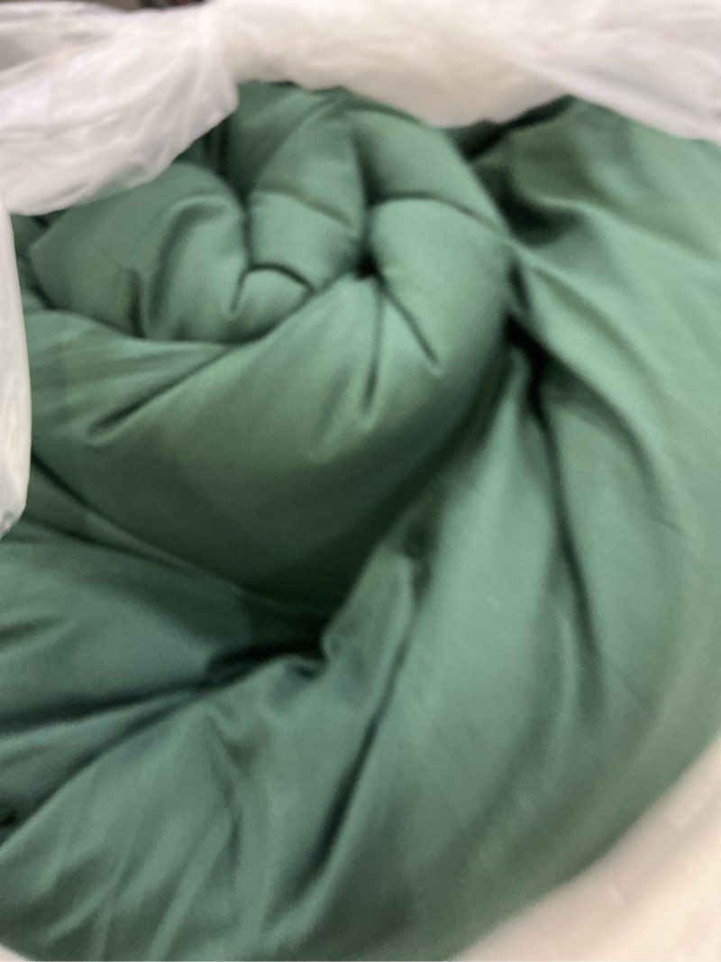 Condition photo showing As Is for andency dark emerald green oversized queen size comforter set, 3 pieces forest hunter green boho solid bedding sets, soft cozy lightweight all season bed set dark green oversized queen(98''x98'')