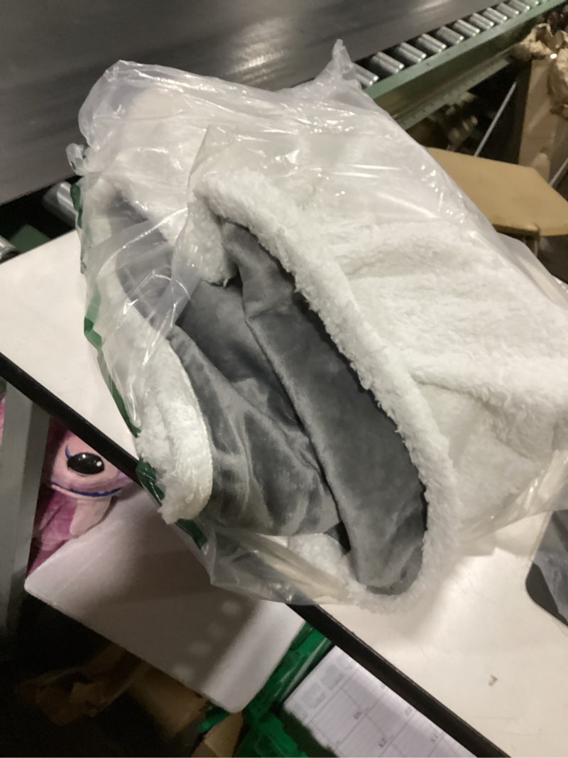 Condition photo showing Good Condition for elegant comfort throw blanket, reversible sherpa flannel, ultra-soft, fuzzy, cozy and plush- all season lightweight decorative throw, 50 x 60 inches, solid sherpa throw, gray 50 x 60 solid gray