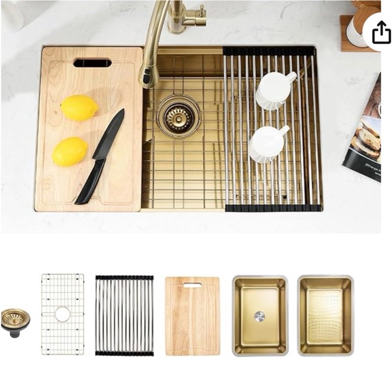 Kitead 36x22 Gold Drop In Kitchen Sink and Faucet Combo Set - 36 Inch Drop In Gold Kitchen Sink Sing