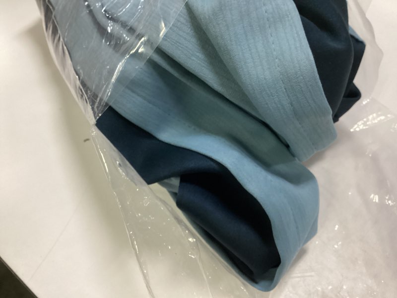 Condition photo showing Good Condition for Sky Blue Pinch Pleated Blackout Curtains 95 Inch Long 2 Panels Set Back Tab Light Blue Pinch Pleat Drapes for Living Room Bedroom Thermal Insulated Full Blackout Draperies with Hooks 40" Wx95" L Sky Blue-strip 40"W x 95"L (Pack of 2)
