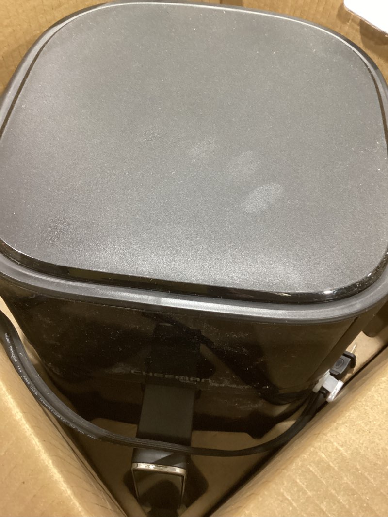 Condition photo showing As Is for Chefman Air Fryer – 4 QT Compact Airfryer for Quick & Easy Meals, Features Hi-Fry Technology for Extra Crisp, Easy-View Window, Touch Controls with 4 Presets, Nonstick & Dishwasher Safe Basket - Black 4 Quart with easy view window