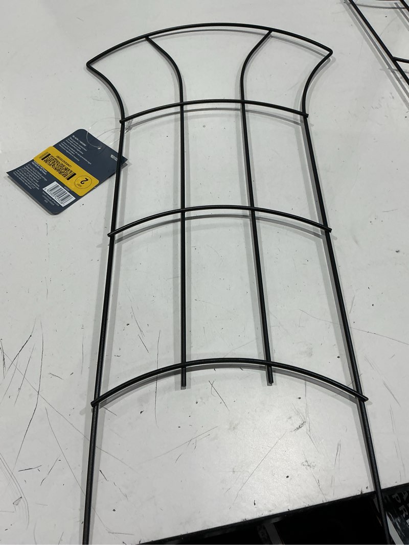 Condition photo showing Good Condition for style selections 12-in w x 24-in h black steel garden trellis