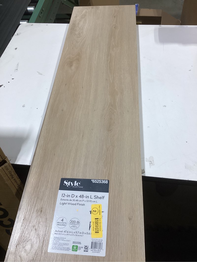 Condition photo showing Good Condition for Style Selections 11.7-in D x 47.6-in L Light Wood MDF Rectangular Shelf board