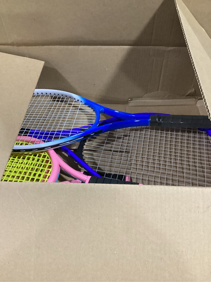 Condition photo showing Good Condition for 4 pack tennis rackets for adults recreational 4 players pre strung 27 inch tennis racquets lightweight rackets bulk with balls overgrips for training blue