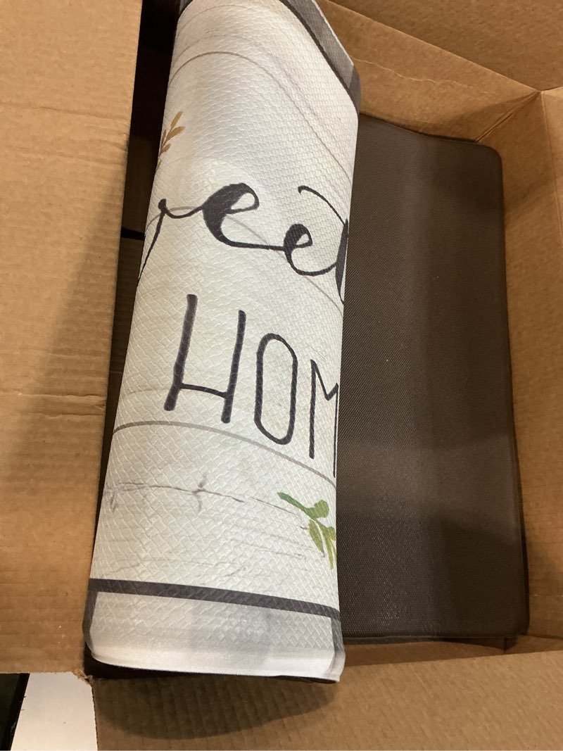 Condition photo showing Good Condition for sohome cozy living anti fatigue kitchen mat for floor, home sweet home themed cushioned kitchen runner rug mat, non slip, easy wipe clean, 1/2 inch thick, 20"x36", black white home swt home farmhse 36"l x 20"w x 0.5"th