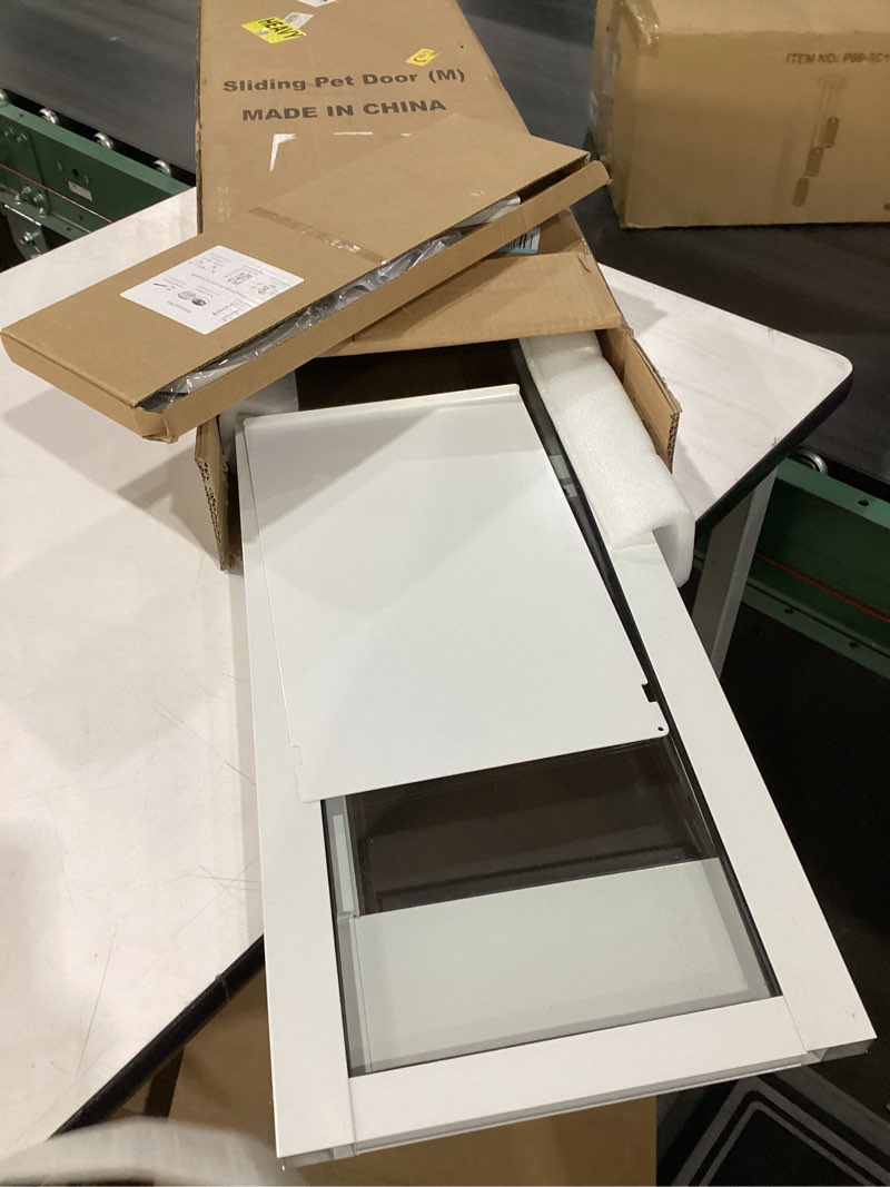 Condition photo showing New/Like New for doggy door for sliding glass door, adjustable height 75 4/5" to 80 3/10" sliding door dog door insert, suitable for small doggies up to 25 lbs, m classic white medium
