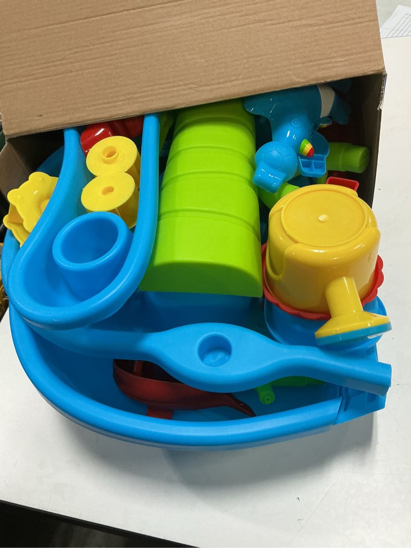 Condition photo showing Good Condition for 3-tier sand and water table for kids, summer outdoor beach outside backyard activity sensory kids sand and water table, birthday gifts for toddler boys girls ages 3 4 5 6 7 8