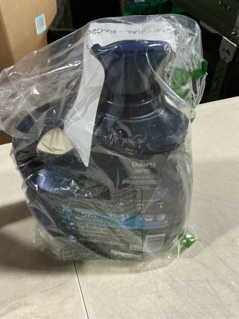 Condition photo showing Good Condition for downy ultra soft fabric softener liquid, balance, crisp rain and blue eucalyptus, 93 fl oz, 138 loads