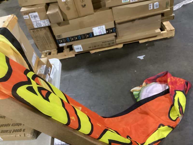 Condition photo showing As Is for (similar to )look now open welcome red yellow advertising 15ft feather flag kits package, includes 3 12ft banner flags, 3 14ft flag poles, and 3 ground stakes by feather flag nation 3 flags & pole kits flags with kits