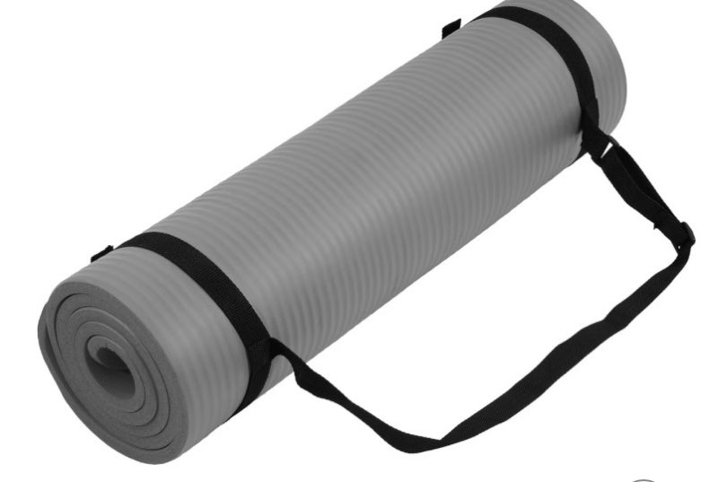 Fitvids 1/2-Inch Thick High Density Exercise Yoga Mat, Carrying Strap, Gray