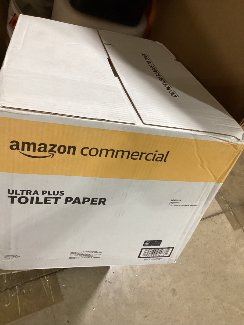 Condition photo showing New/Like New for amazoncommercial 2-ply ultra plus toilet paper, bath tissue, soft and strong, septic safe, unscented, 400 sheets per roll, 80 individually wrapped rolls for business use