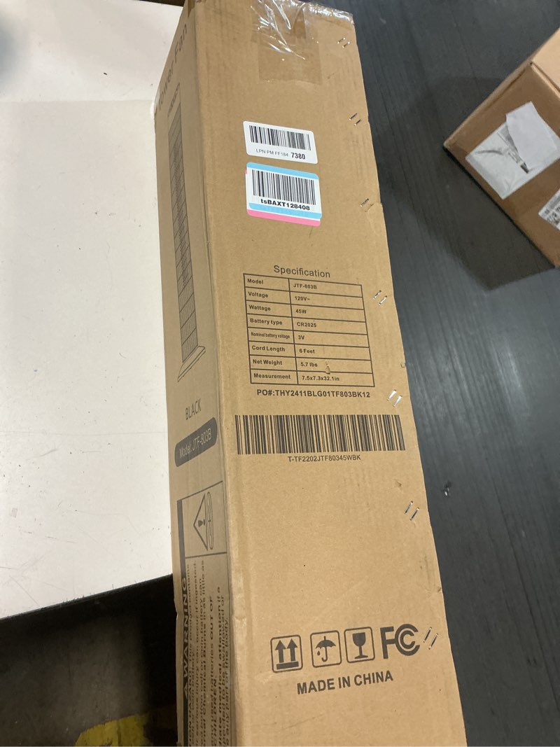 Condition photo showing Good Condition for uthfy 31 inch tower fan for bedroom, 120° oscillating quiet standing bladeless fan with remote, 7.5h timer, 3 speeds, 3 modes, for room, dorm, office, black