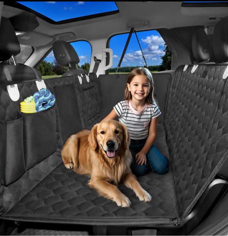 midog back seat extender for dogs - hard bottom dog car seat cover for back seat,holds 400lbs,anti-slip and anti-scratch,compatible with child seat,perfect for suv & car l(for cars/ mid-size suv/ small truck) grey