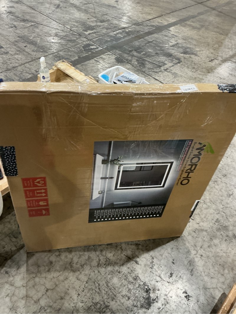 Condition photo showing New/Like New for amorho led bathroom mirror 40''x 36'' with front light and backlit, stepless dimmable wall mirrors with anti-fog, shatter-proof, memory, 3 colors, double led vanity mirror (horizontal/vertical) 40"l x 36"w front and backlit
