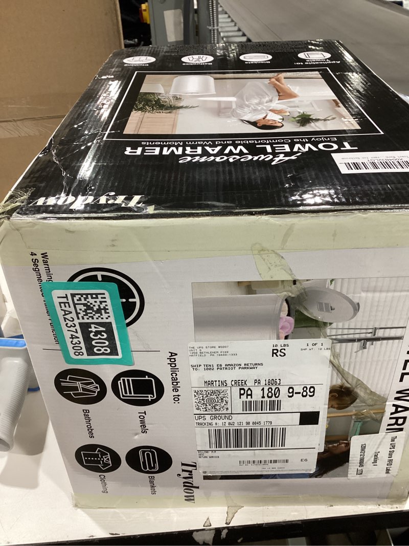 Condition photo showing New/Like New for Ultra Large Capacity Towel Warmer Bucket, Rapid Heating with Timer, One-Button Control, Safety Lock, Perfect for Home and Spa White