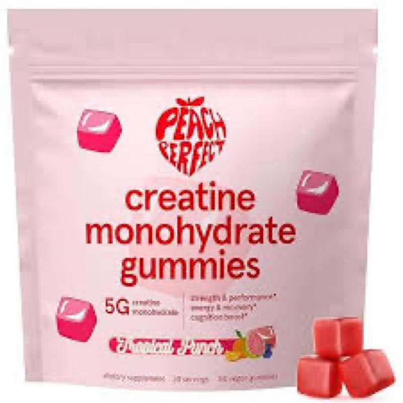 Peach Perfect Creatine Monohydrate Gummies for Women & Men, Boost Focus, Strength, and Endurance, Ve  ( Exp:07/2027)