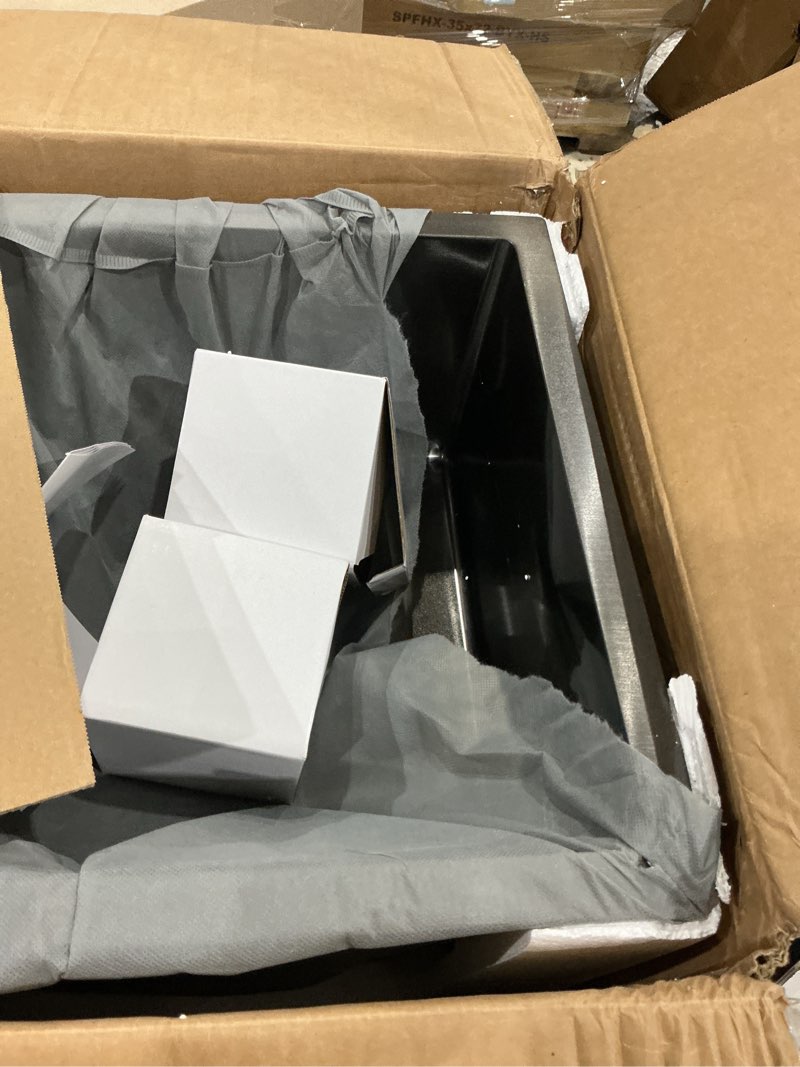 Condition photo showing Good Condition for 30-inch black kitchen sink, double bowl drop-in/top-mount 304 stainless steel with nano coating, includes drain assembly & fruit basket for modern kitchen (30.7" x 16.9") 30.7x16.9x8.7 in(black)